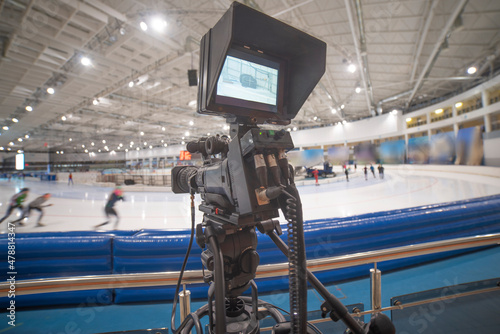 video cameras for live broadcast in the ice arena photo