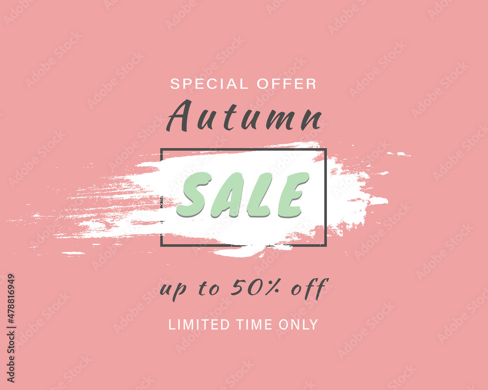 Autumn sale banner, flyer. Pink sale vector banner with brush effect, brush line