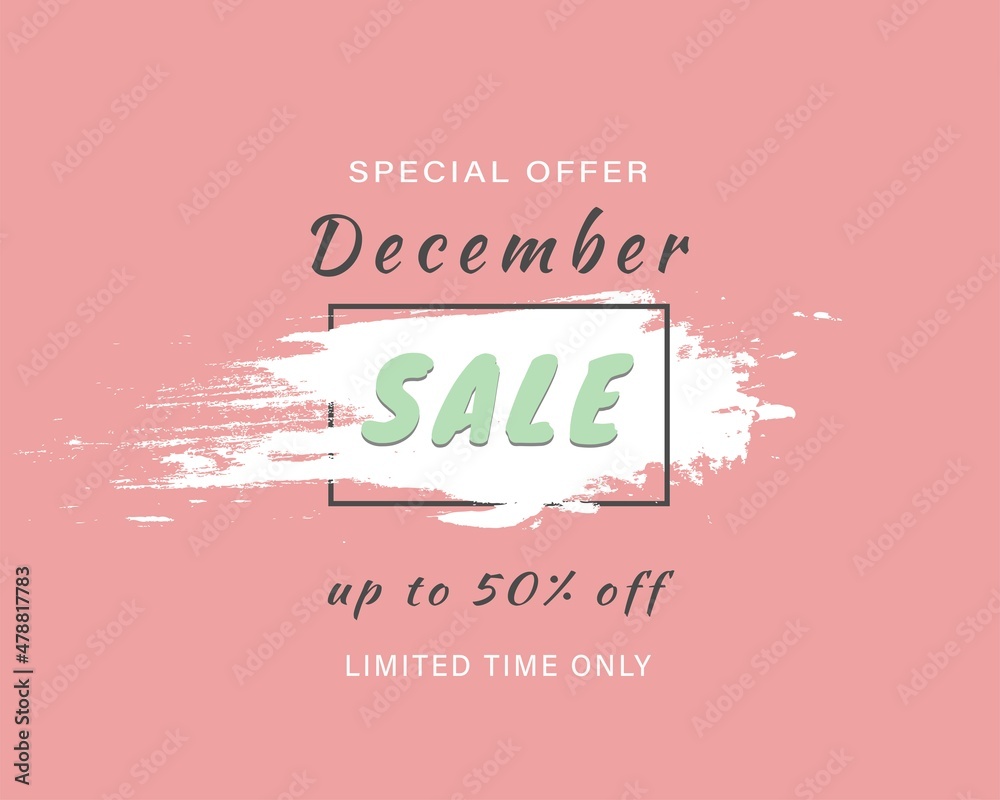 December sale banner, flyer. Pink sale vector banner with brush effect, brush line