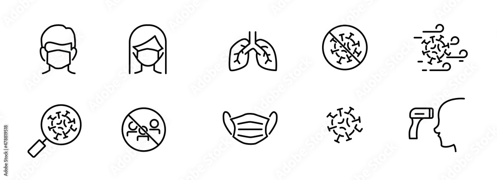 Coronavirus Safety Related Vector Line Icons. Coronavirus Safety Related Vector Line Icons.