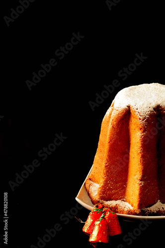 Christmas vertical background, close up on pandoro typical Christmas cake in Italy