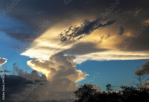 Multiple exposure composite of the light and the shadows over the clouds at sunset, near the colonial town of Villa de Leyva in central Colombia.