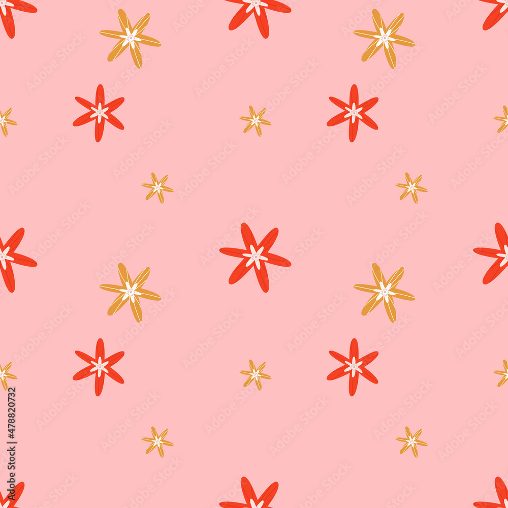 Seamless pattern with vector red and yellow flowers on a pink background Seamless pattern with vector red and yellow flowers on a pink background