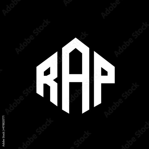 RAP letter logo design with polygon shape. RAP polygon and cube shape logo design. RAP hexagon vector logo template white and black colors. RAP monogram, business and real estate logo.