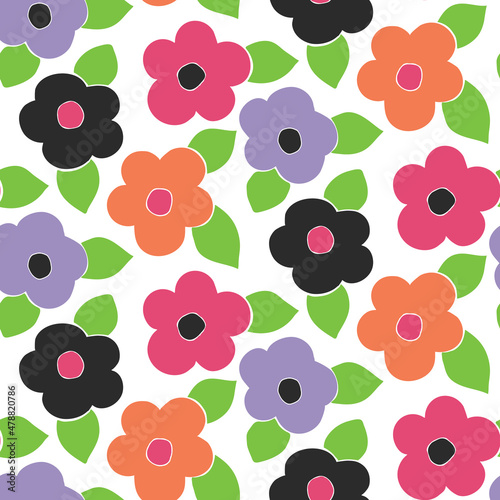  Flower Power Bright scattered big floral repeat pattern