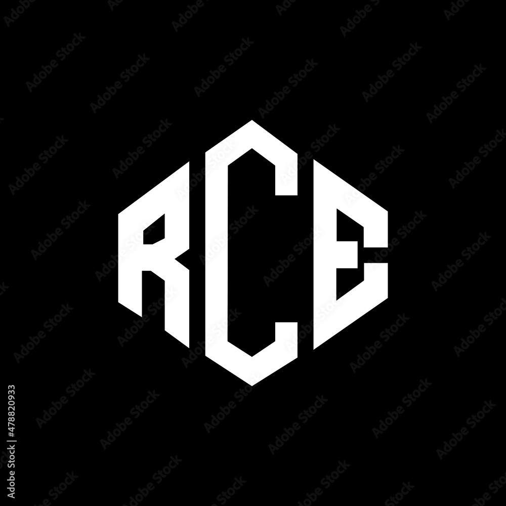 RCE letter logo design with polygon shape. RCE polygon and cube shape logo design. RCE hexagon vector logo template white and black colors. RCE monogram, business and real estate logo.