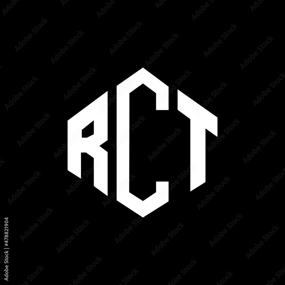 RCT letter logo design with polygon shape. RCT polygon and cube shape logo design. RCT hexagon vector logo template white and black colors. RCT monogram, business and real estate logo.