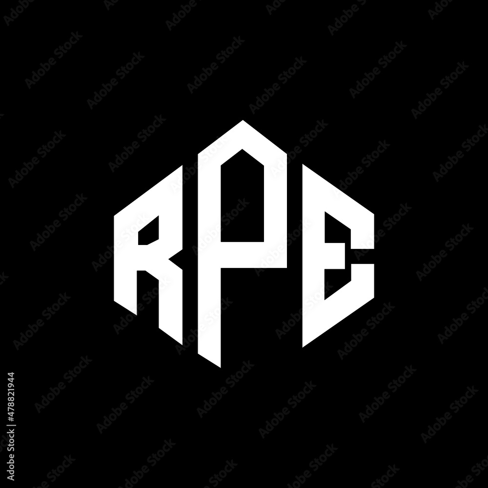 RPE letter logo design with polygon shape. RPE polygon and cube shape logo design. RPE hexagon vector logo template white and black colors. RPE monogram, business and real estate logo.