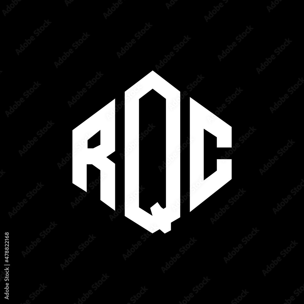 RQC letter logo design with polygon shape. RQC polygon and cube shape logo design. RQC hexagon vector logo template white and black colors. RQC monogram, business and real estate logo.
