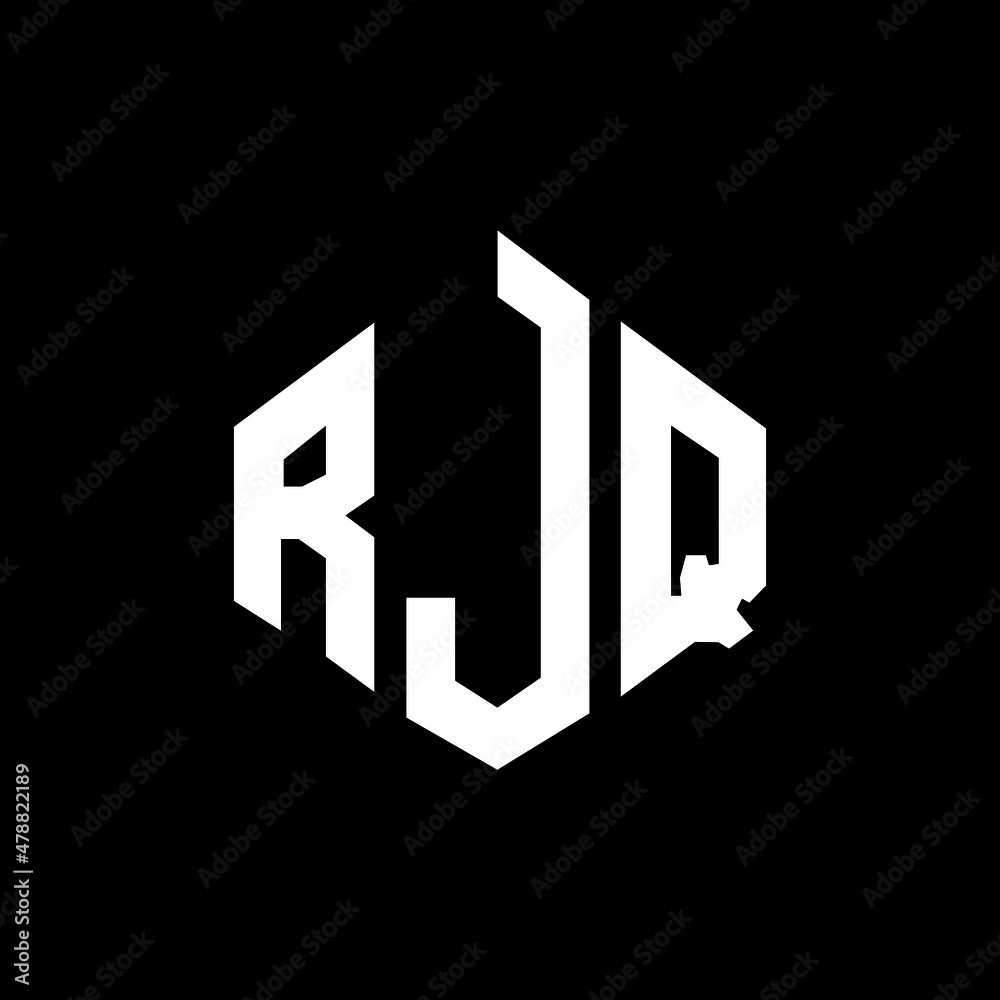 RJQ letter logo design with polygon shape. RJQ polygon and cube shape logo design. RJQ hexagon vector logo template white and black colors. RJQ monogram, business and real estate logo.