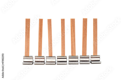 Isolated photos of eco-friendly wooden candle wicks