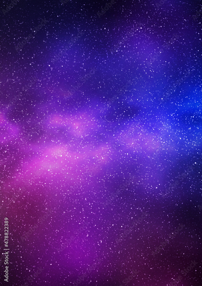 Night starry sky and bright purple blue galaxy, vertical background