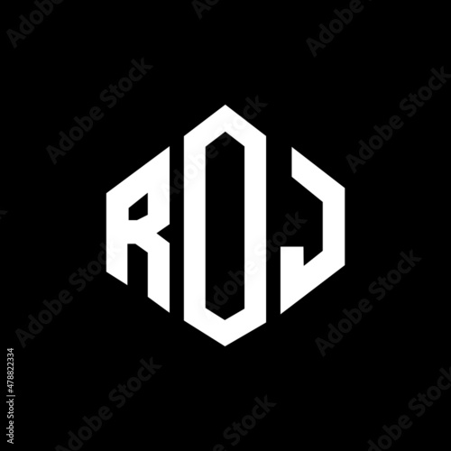 ROJ letter logo design with polygon shape. ROJ polygon and cube shape logo design. ROJ hexagon vector logo template white and black colors. ROJ monogram, business and real estate logo.