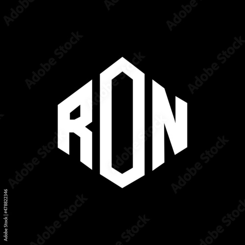 RON letter logo design with polygon shape. RON polygon and cube shape logo design. RON hexagon vector logo template white and black colors. RON monogram, business and real estate logo.