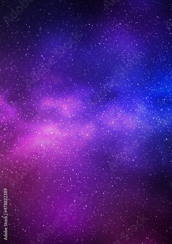 Night starry sky and bright purple blue galaxy, vertical background