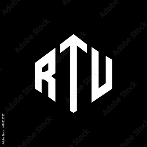 RTU letter logo design with polygon shape. RTU polygon and cube shape logo design. RTU hexagon vector logo template white and black colors. RTU monogram, business and real estate logo. photo