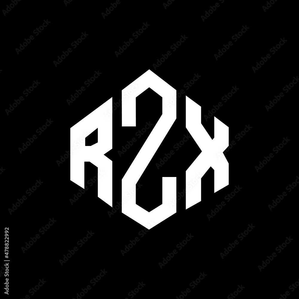 RZX letter logo design with polygon shape. RZX polygon and cube shape logo design. RZX hexagon vector logo template white and black colors. RZX monogram, business and real estate logo.