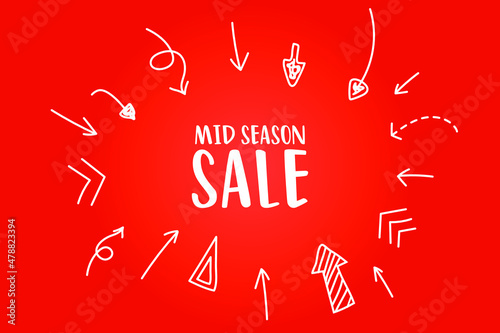 red vector banner displays words mid season sale window sign