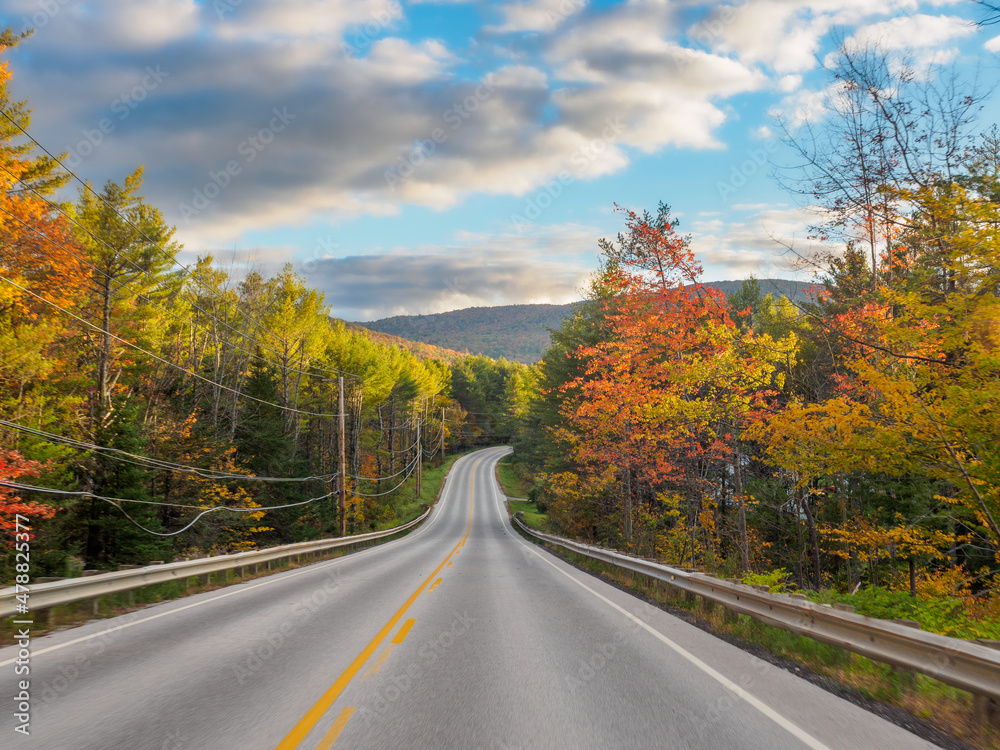Empty highway mountain road in the fall Empty highway mountain road in the fall