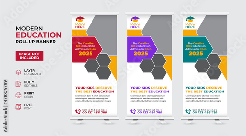 Creative and modern education admission Rollup Banner template