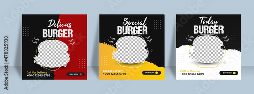 Special Burger modern Fast food business promotion web banner template design. Restaurant healthy burger online sale social media marketing cover or flyer for social media template