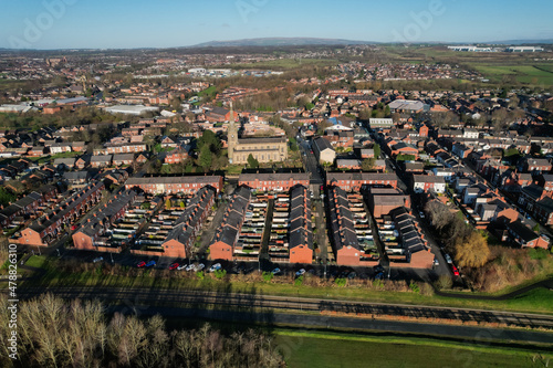 Aerial Houses Residential British England Drone Above View Summer Blue Sky Estate Agent. photo