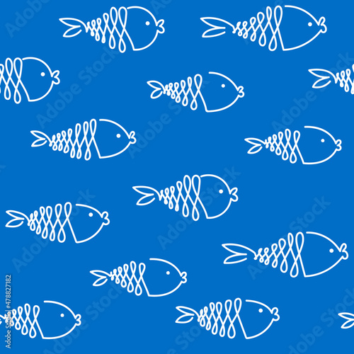 Fishes seamless pattern on blue. Super tuna photo