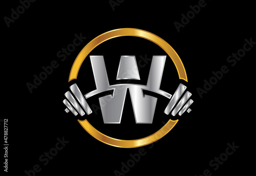 Initial W monogram alphabet with a barbell. Lifting vector logo design. Vector logo for bodybuilding