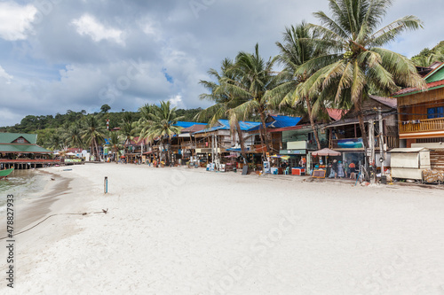 Seaside town in beautiful beach with white sand in Kaoh Touch beach; Koh Rong island, Cambodia