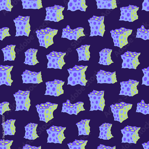 Ornament of cheese cubes. Vector seamless pattern. Sponge. Design print for textile, fabric, wallpaper, background.