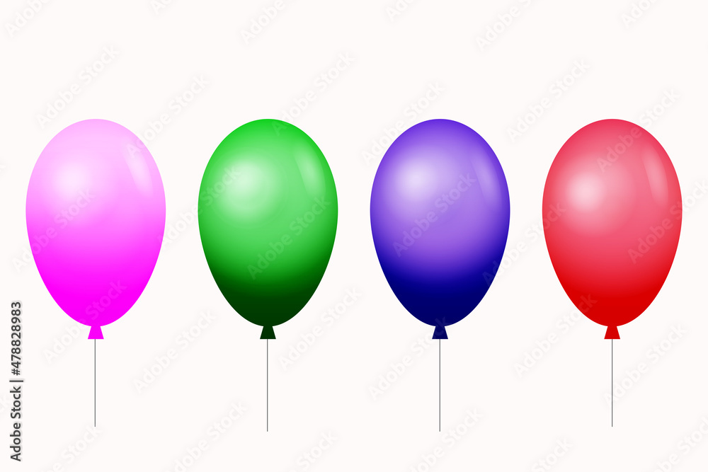A series of multicolored gel balls with thread. Balloons. A few colors of balloons on a white background A series of multicolored gel balls with thread. Balloons. A few colors of balloons on a white background