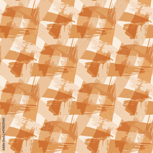 Basket weave vector seamless pattern background. Loose organic painterly brush stroke blend backdrop. Ochre faux watercolor rough rattan fabric style. Irregular crinkle cloth texture print for summer.