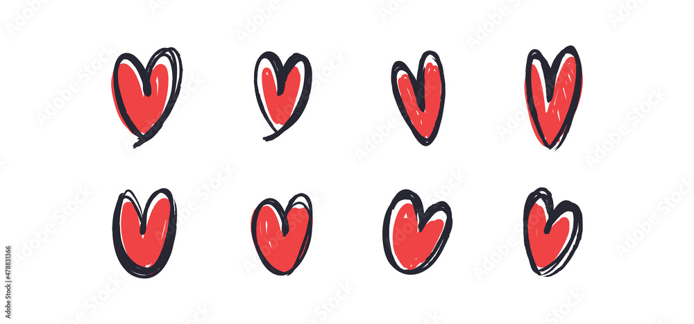 Hand drawn hearts. Heart icon doodle illustrations. Valentine's day sketched symbols. Hand drawn hearts. Heart icon doodle illustrations. Valentine's day sketched symbols.
