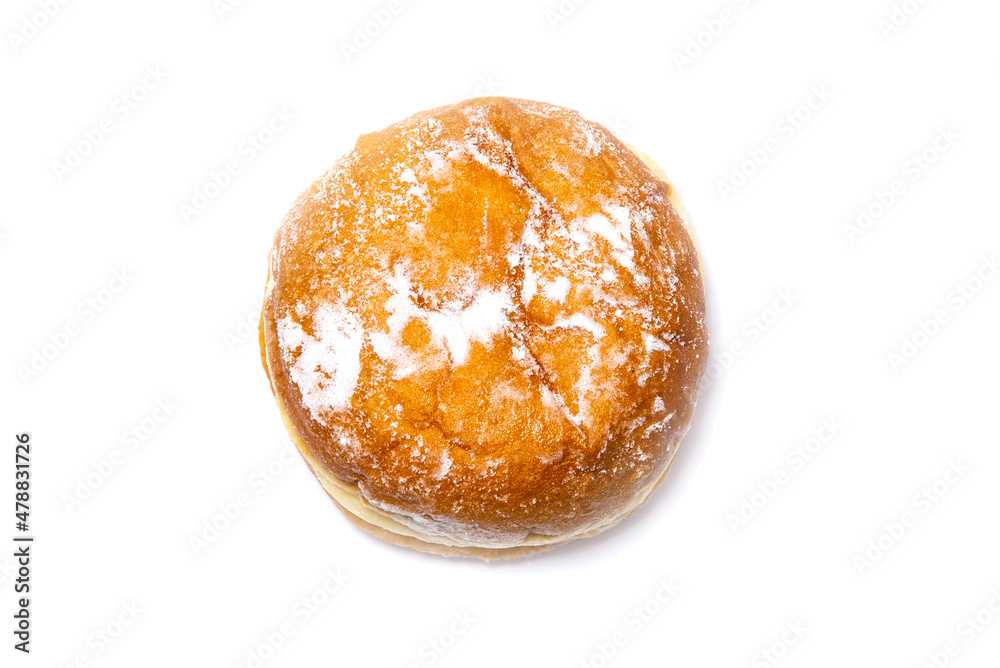 German donut with sugar powder isolated on white background German donut with sugar powder isolated on white background