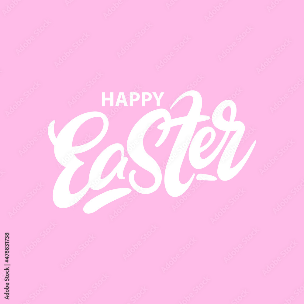 The inscription Happy Easter on a pink background for printing and holiday decoration. Vector illustration.