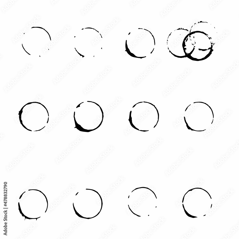 Grunge vector circles isolated on white background. Round black ink shapes silhouette. Grunge vector circles isolated on white background. Round black ink shapes silhouette.
