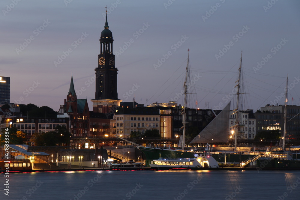 View of Hamburg Harbor, Michel, Rickmer Rickmers