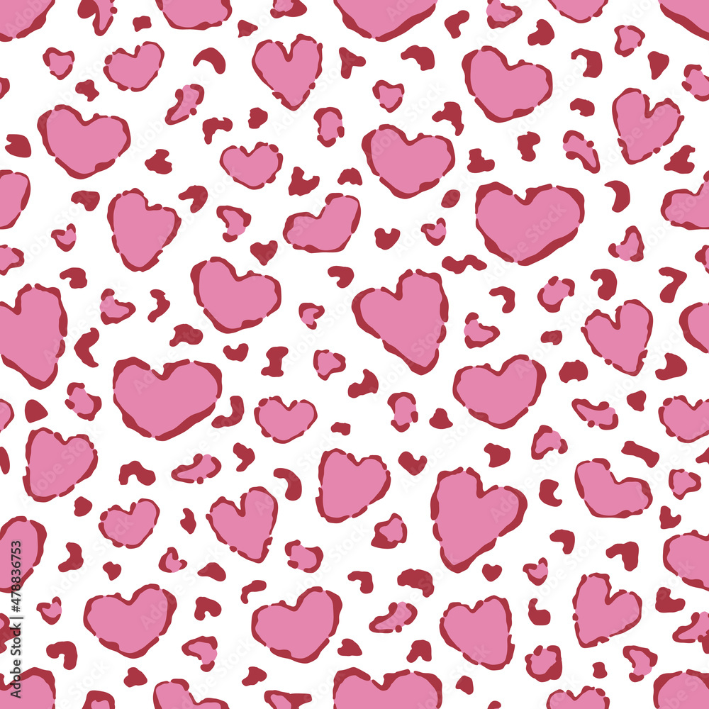 Valentine's day pink leopard skin with heart shaped spots 