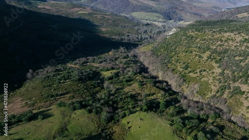 Aerial view of the winter landscape in the surroundings of the Sierra de Peña Sagra between Líebana and Polaciones. Nansa Valley and Liébana Valley. Cantabria, Spain, Europe photo
