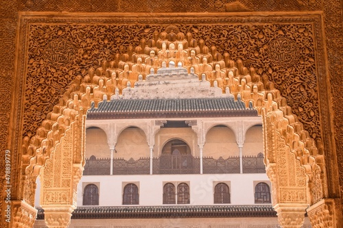 Alhambra moorish castle -  detail of Nasrid palace interior, Granada, Spain