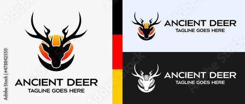 Fotografie, Obraz deer head logo design template in silhouette with sun and crescent icon