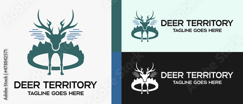 Obraz na plátně deer head logo design template and forest icon in oval