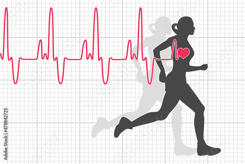 vector heartbeat electrocardiogram and running woman