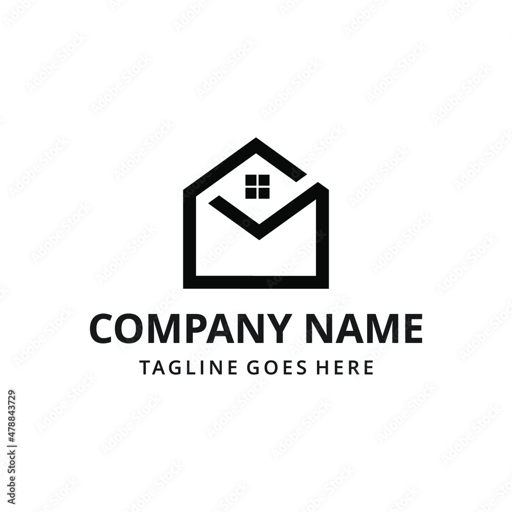 Envelope design with house home building logo vector icon design illustration. Mail icon. Email icon.