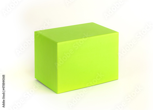 Green color paper box isolated on white background. Box mockup design. © resul