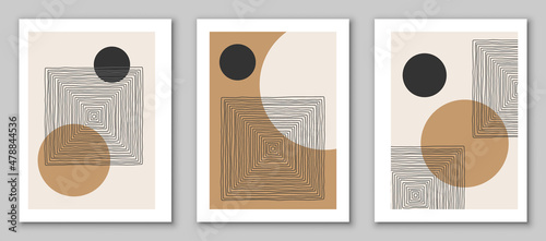 Set of minimal geometric hand painted backgrounds. Design for poster, wall decoration, cover. EPS10 vector template with simple shapes