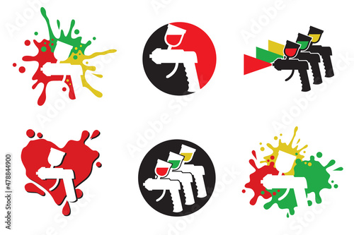 airbrush icon collection of sprayer and paint splash isolated on white background