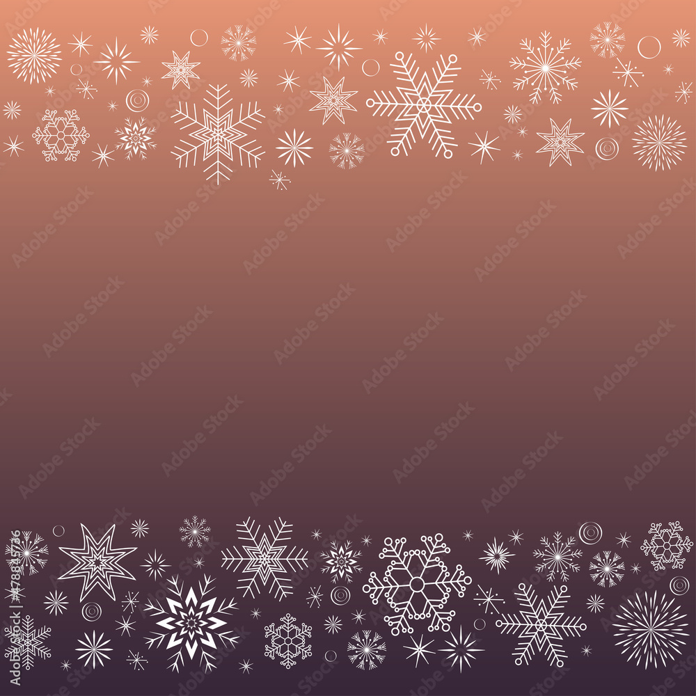 border of white snowflakes on a gradient background from beige to purple border of white snowflakes on a gradient background from beige to purple