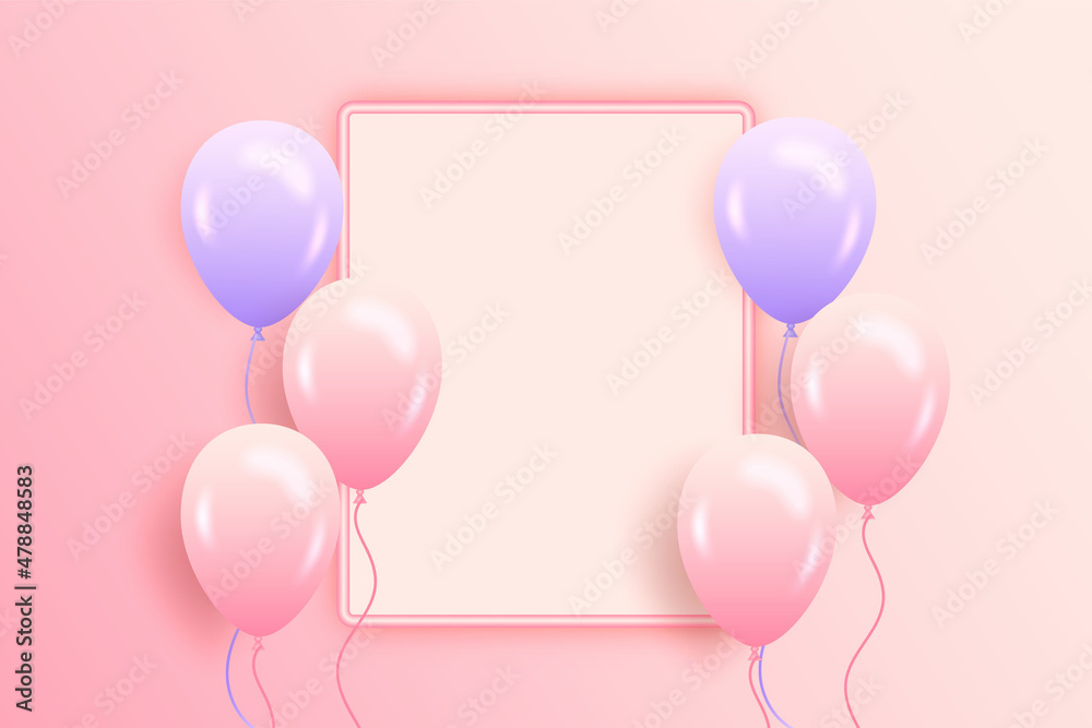 Happy birthday design background with pink balloon Stock Vector | Adobe ...