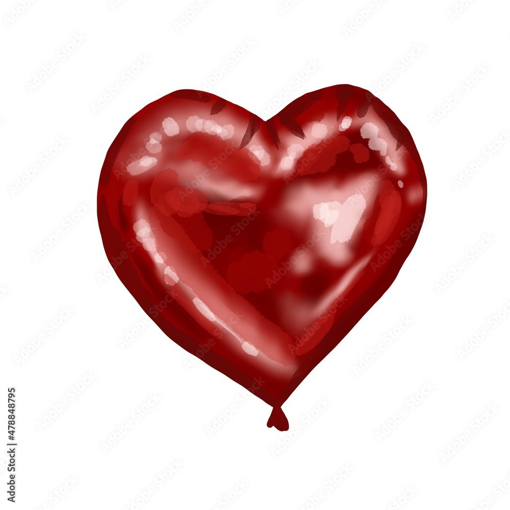 Watercolor red balloon in the form of a heart. Isolated on a white background
